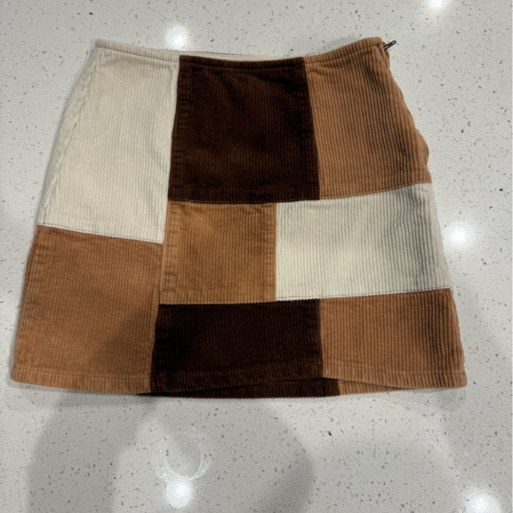 PacSun Corduroy Mini Skirt in Rust Brown & Cream Trim